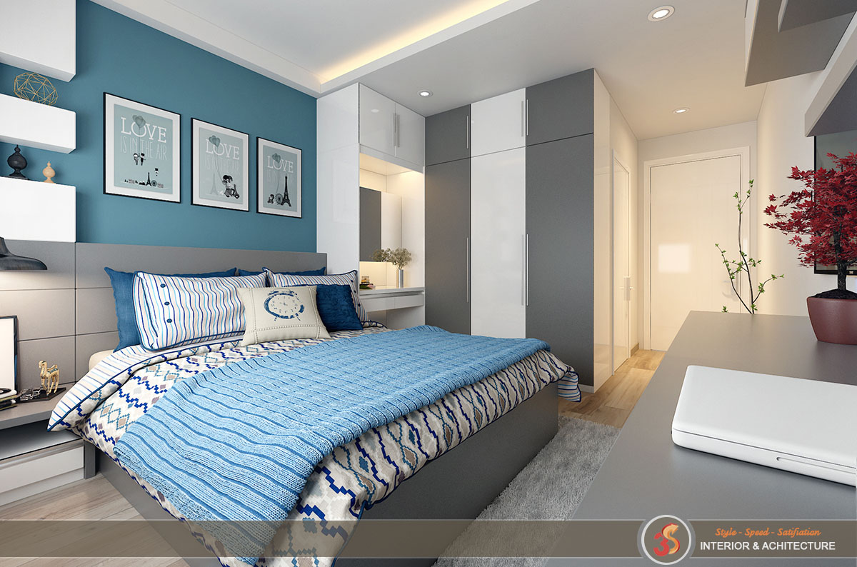 Phòng ngủ 2 với sắc xanh mướt mắt