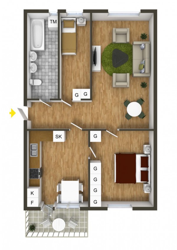 One narrow bedroom here is pretty small for roommates but might be ok for a young child or temporary guest.