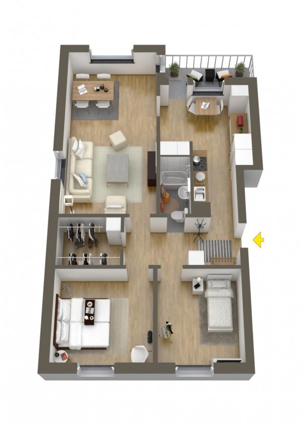 This narrow house offers a lot of seating for what it is - in the living, dining, kitchen, and patio.